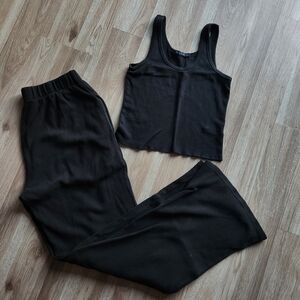 Brandy Melville ONE SIZE Waffle Tank and Pants Matching Set - Black